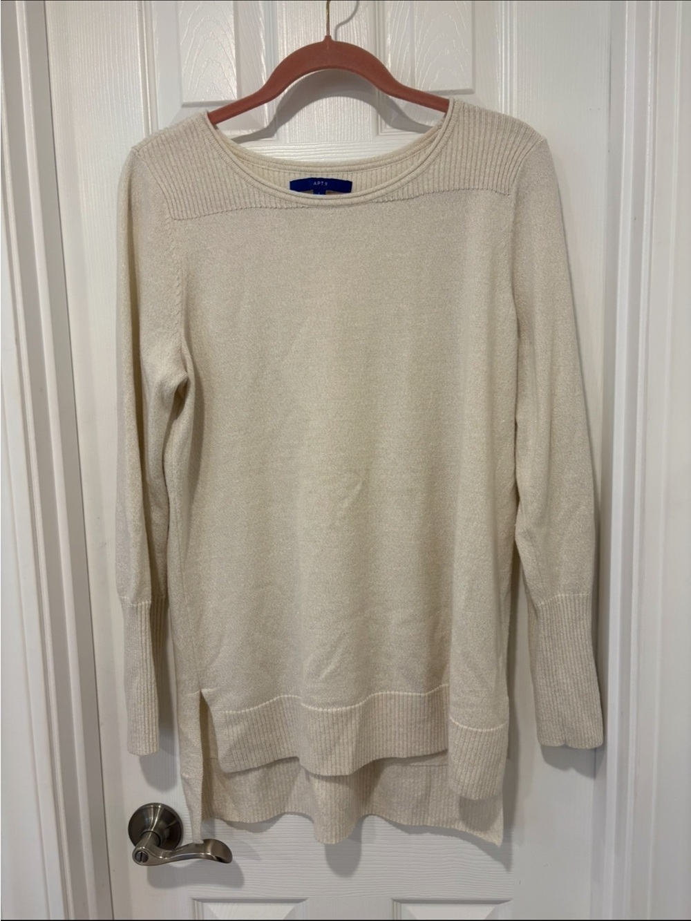 Apt. 9 Women's Ivory Crewneck Rib-Detail Sweater Sparkly Detail